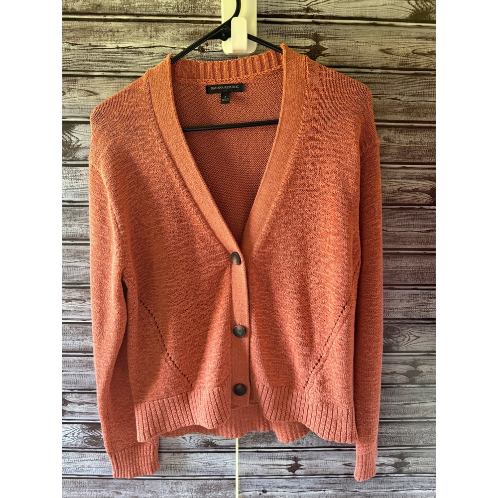 Banana Republic Women's Long-Sleeved Button-Down Cardigan Sz S Rust Coral V-Neck